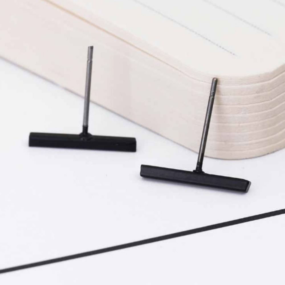 Black Bar Simple Minimalist Studs - Picture 2 of 3